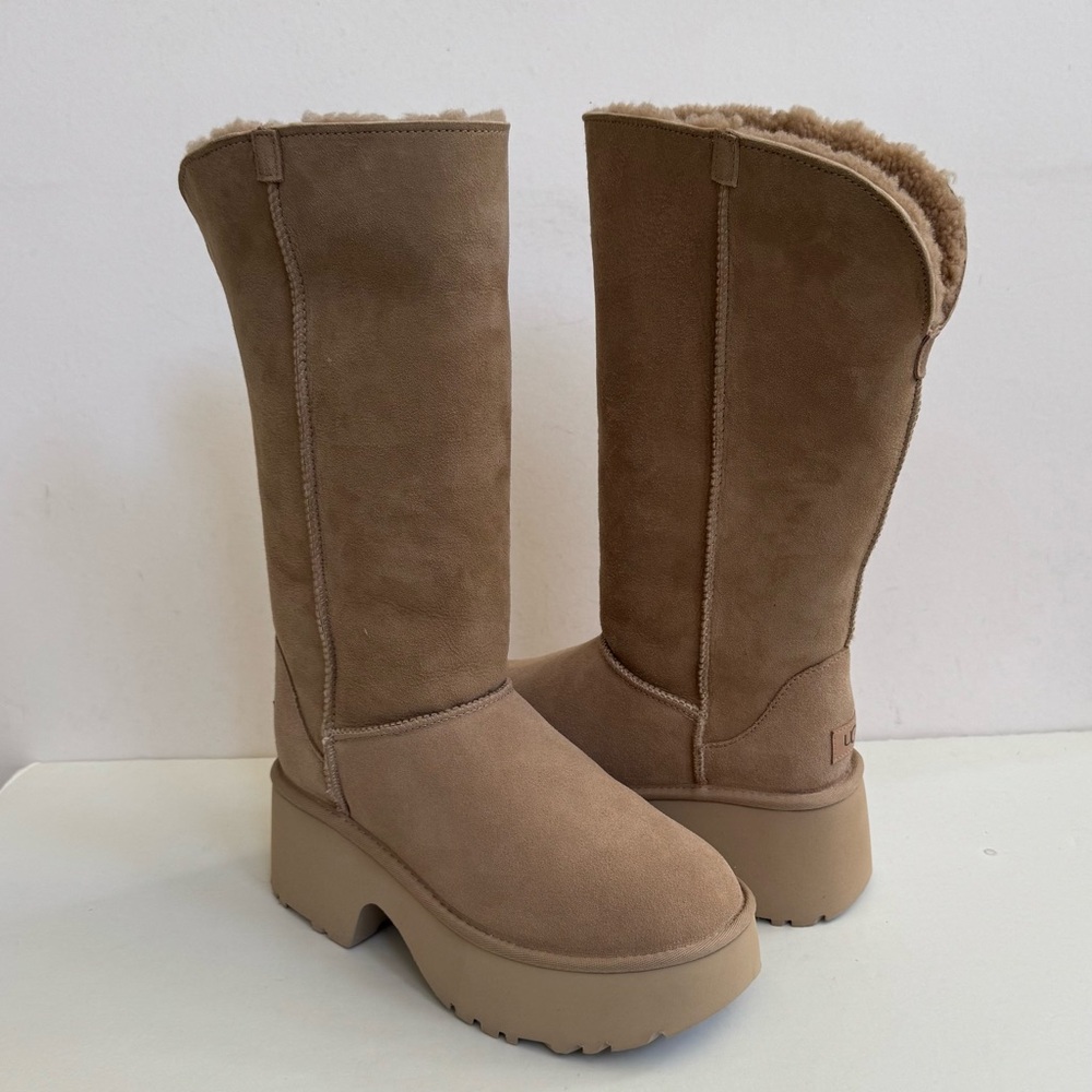 UGG CLASSIC TALL NEW HEIGHTS CUFFABLE SAND PLATFORM BOOTS